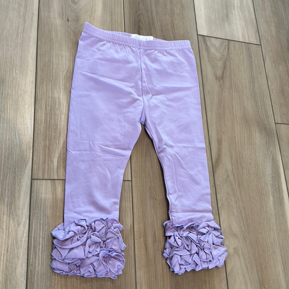 EUC Oh Deer Children’s Boutique Girls Size 8 Ruffle Leggings Purple Capri